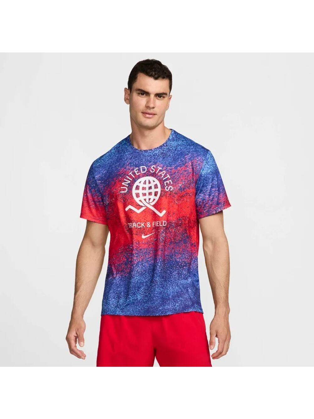Nike Men's L Blue USA Miler Dri FIT Short Sleeve Running Athletic T-Shirt L18-12